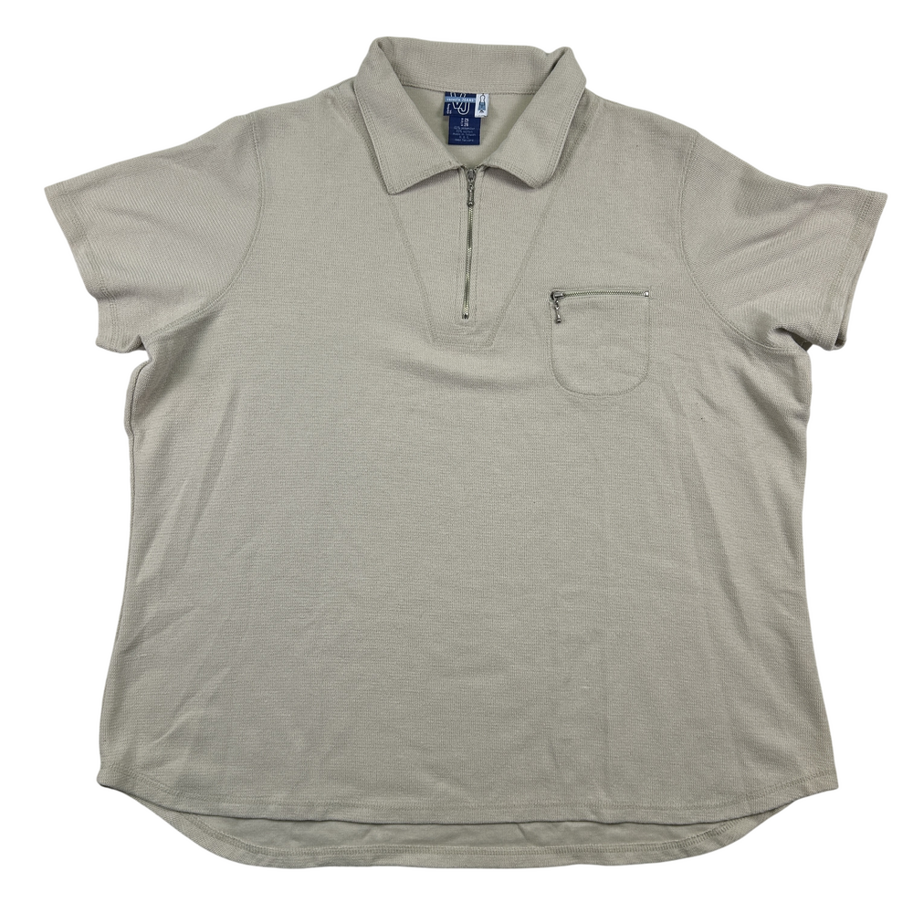 Venezia Polo Shirt Womens Plus Size 26 Beige 1/2 Zip Short Sleeve Casual
